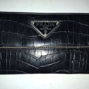 Prada Black Croc-Embossed Wallet